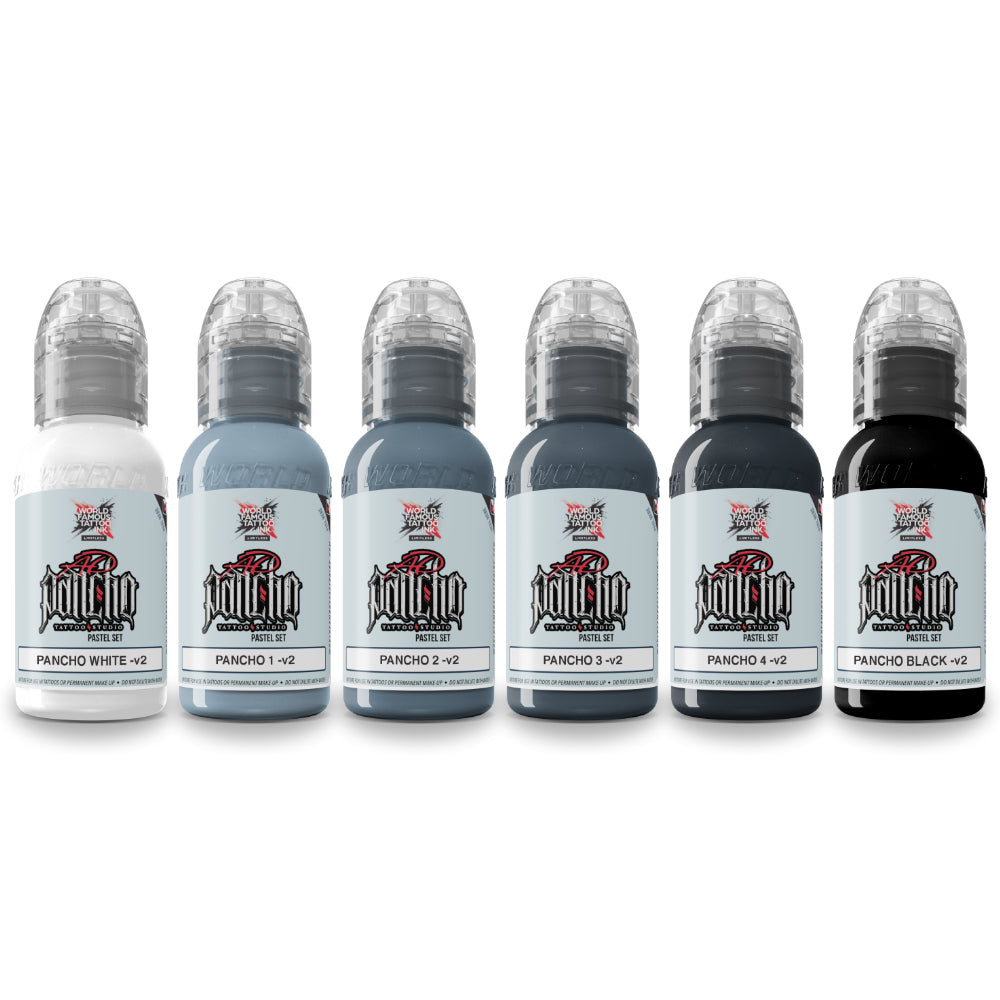 World Famous Limitless Tattoo Ink - A.D. Pancho Pastel Grey Set v2 - 6x 30 ml
