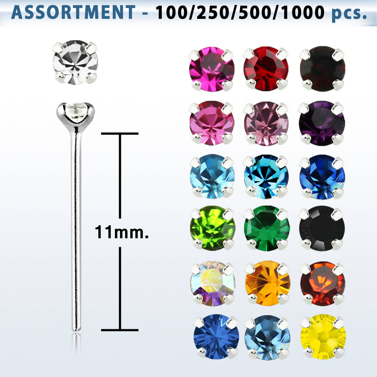 5 Pezzi Nose Stand in Acciaio Chirurgicoco borchie naso da 0.6mm con 1.5mm di regolazione del prong