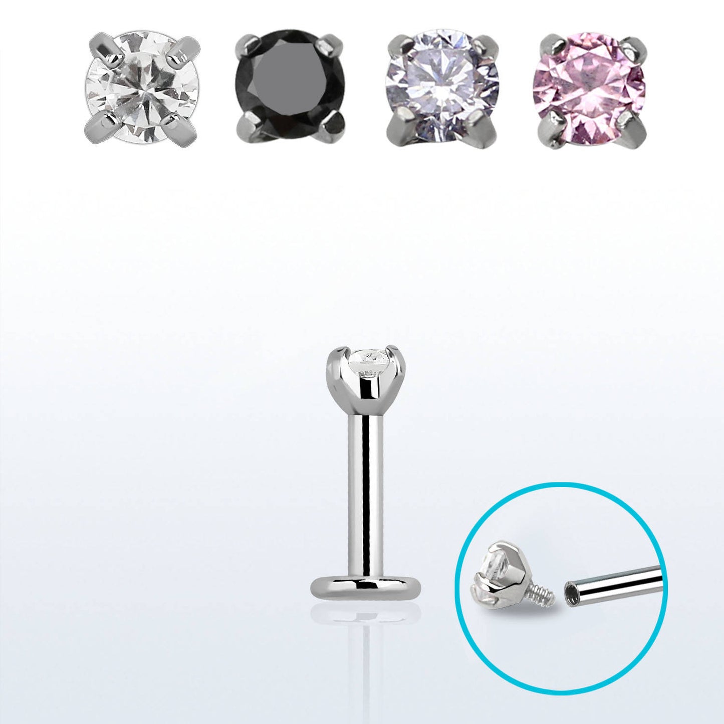 Labret in Acciaio Chirurgico Spessore barretta 1,2mm pallina con gioiello 3mm