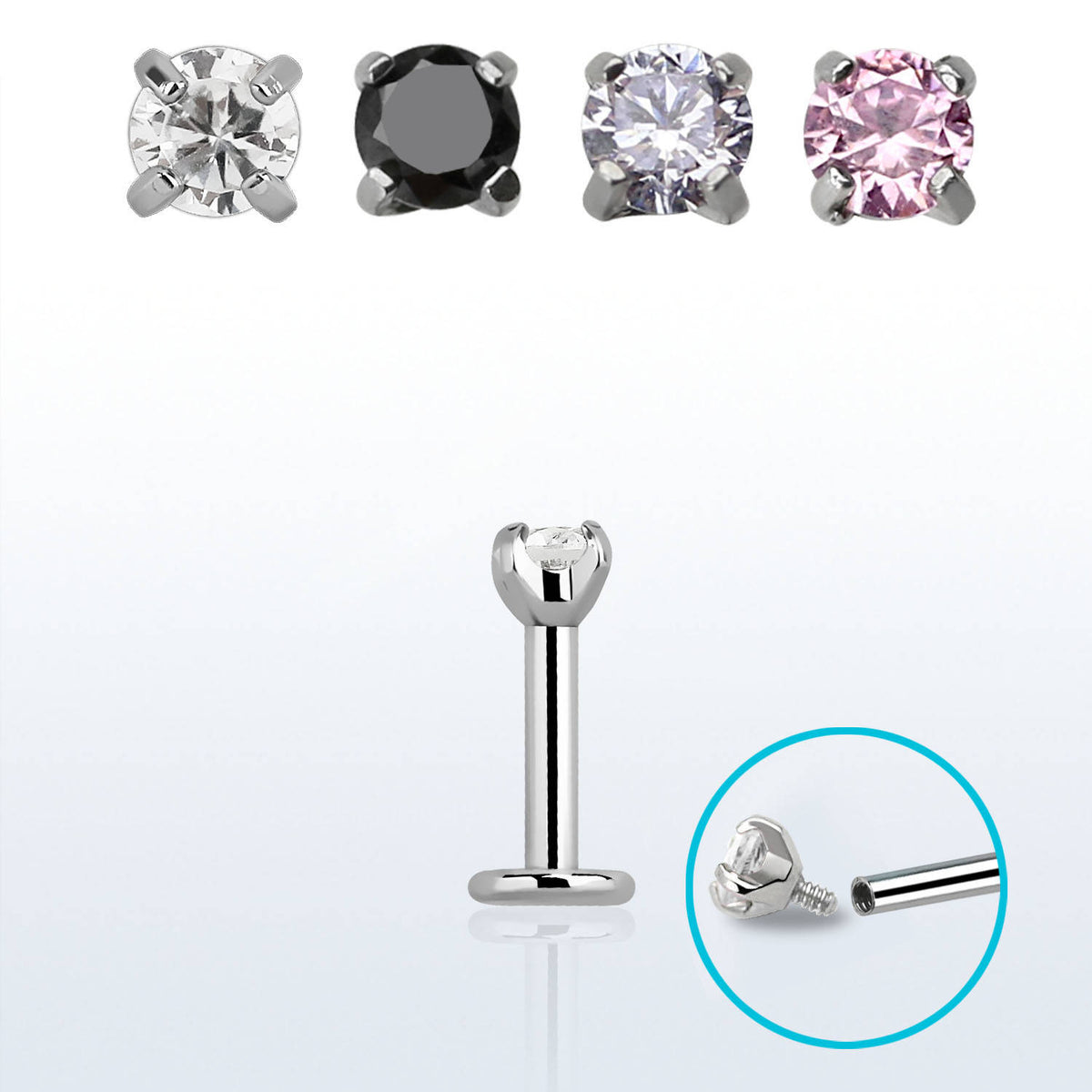 Labret in Acciaio Chirurgico Spessore barretta 1,2mm pallina con gioiello 3mm