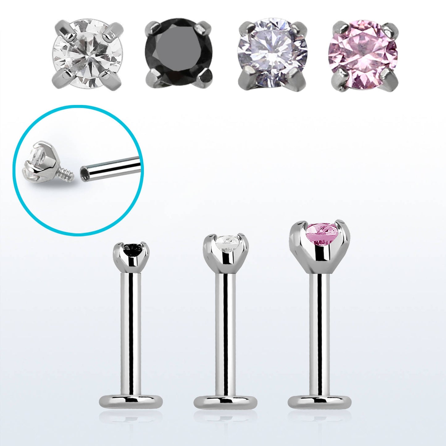 Labret in Acciaio Chirurgico Spessore barretta 1,2mm pallina con gioiello 2,5mm