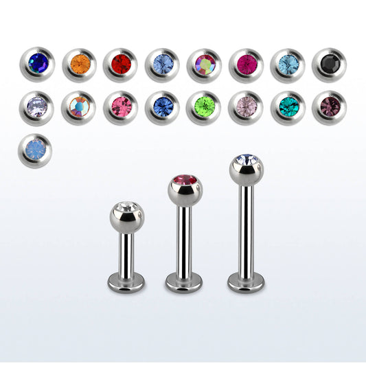 Labret in Acciaio Chirurgico spessore barretta da 1,6mm pallina con gioiello 3mm