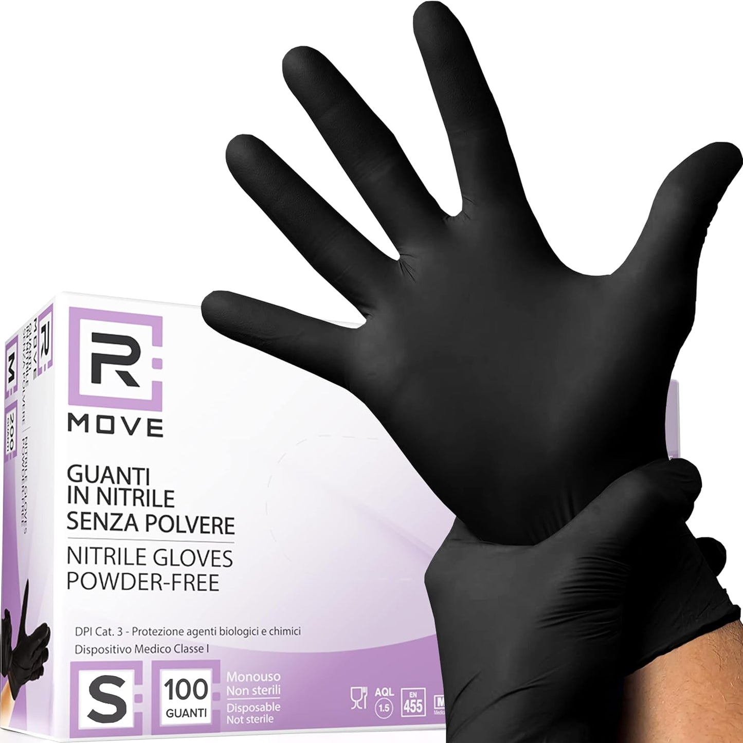 GUANTI in NITRILE Uso medico senza polvere tg S Colore NERO scatole da 100pz