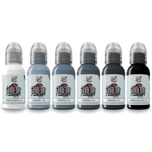 World Famous Limitless Tattoo Ink - A.D. Pancho Pastel Grey Set v2 - 6x 30 ml