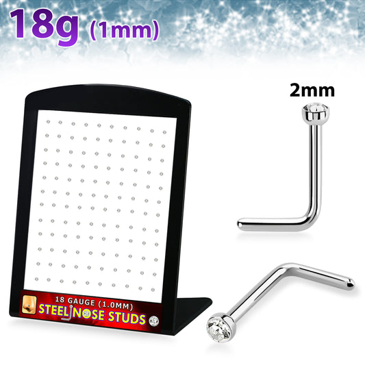 BOX 120 PEZZI Barbel Naso in Acciaio Chirurgico spassore barretta  8mm con una gemma rotonda di 2mm