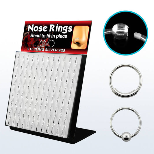 BOX 96 PEZZI Nose Ring in Acciaio ARGENTATO (48 PZ con pallina e 48 PZ con sleeve)